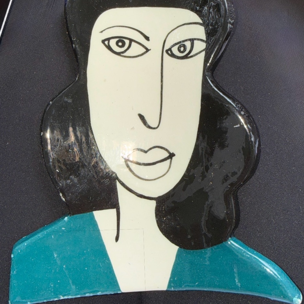 Picasso Style Studio Pottery Wall Plaque Signed Abstract Female Portrait Ceramic - Picture 3 of 3